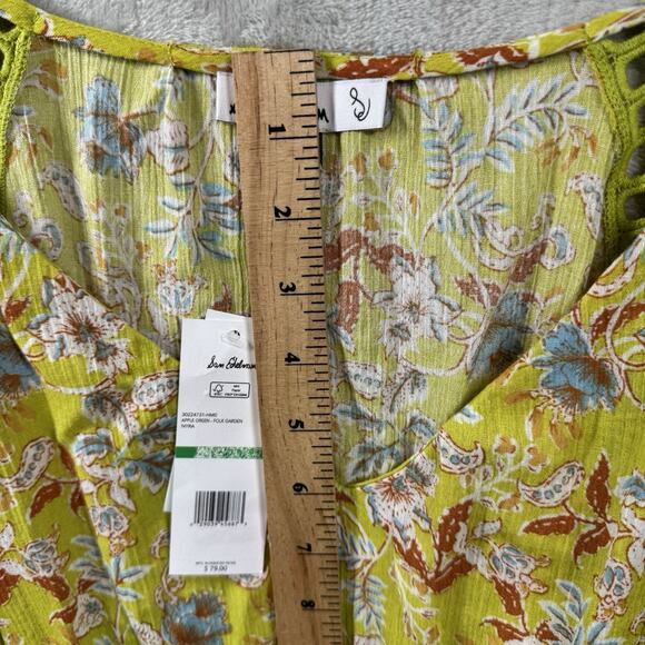Sam Edelman NEW Women Blouse Smock Top Lg Green Apple Nyra Floral Flutter Sleeve - Picture 10 of 12